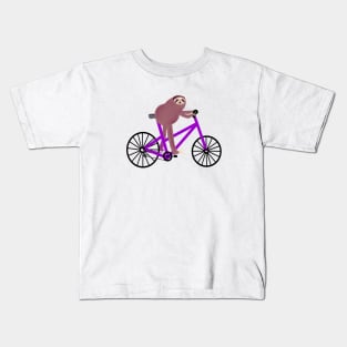 Sloth On A Purple Bike Kids T-Shirt